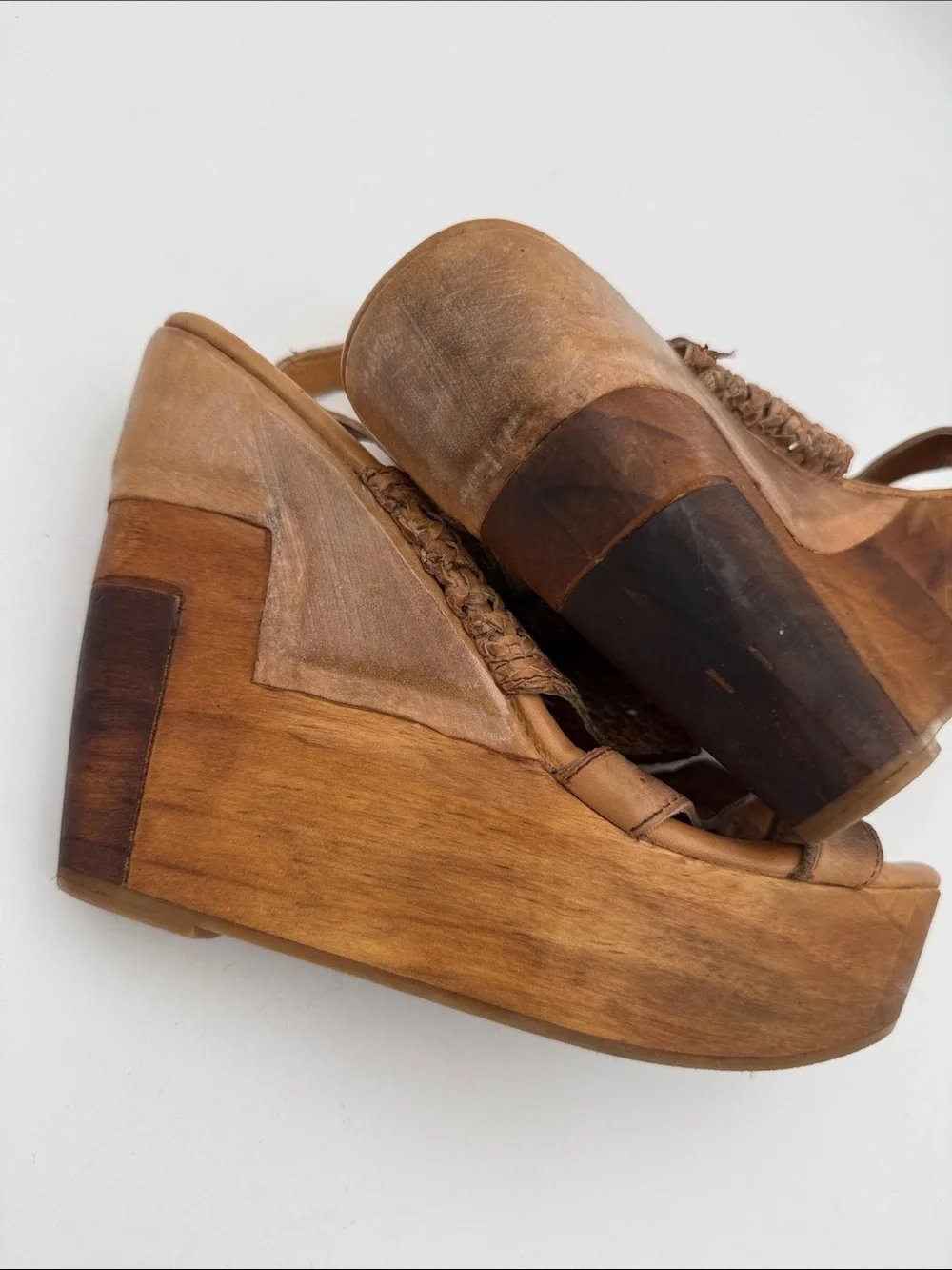 Anthropologie Bed Stu Petra Woven Leather Platform Wedge Sandals 11 Brown  Y2K